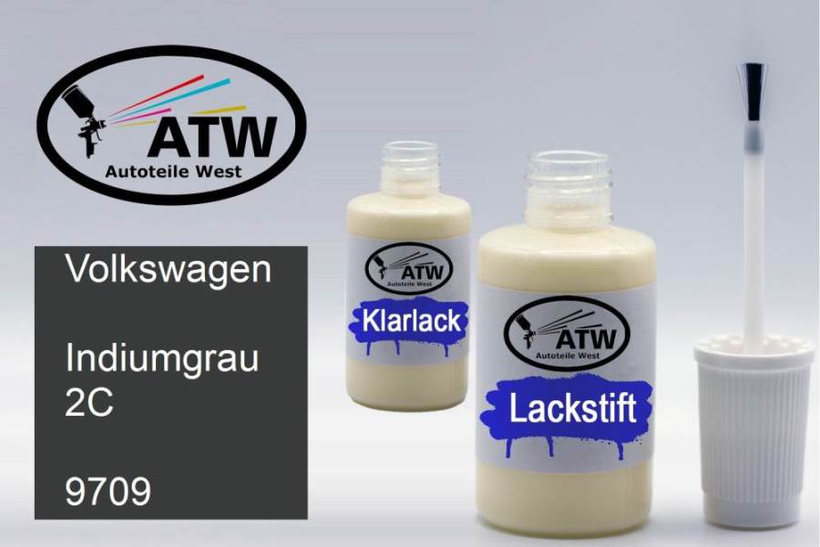 Volkswagen, Indiumgrau 2C, 9709: 20ml Lackstift + 20ml Klarlack - Set, von ATW Autoteile West.